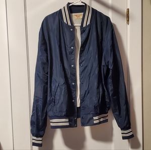 Vintage RENNOC Blank Varsity Bomber Jacket Dark Blue XL Sports Snap Buttons